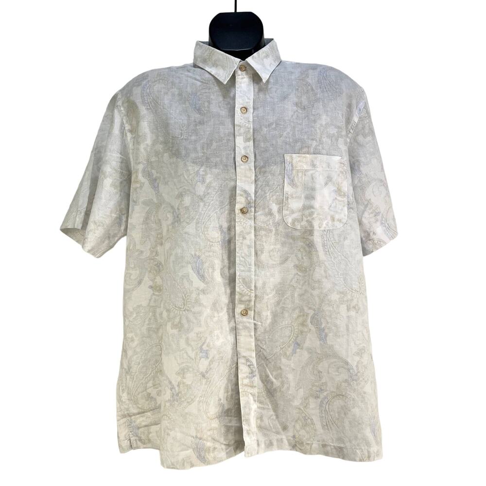 Tasso Elba Island Linen Shirt Tonal Paisley Button Up Top
